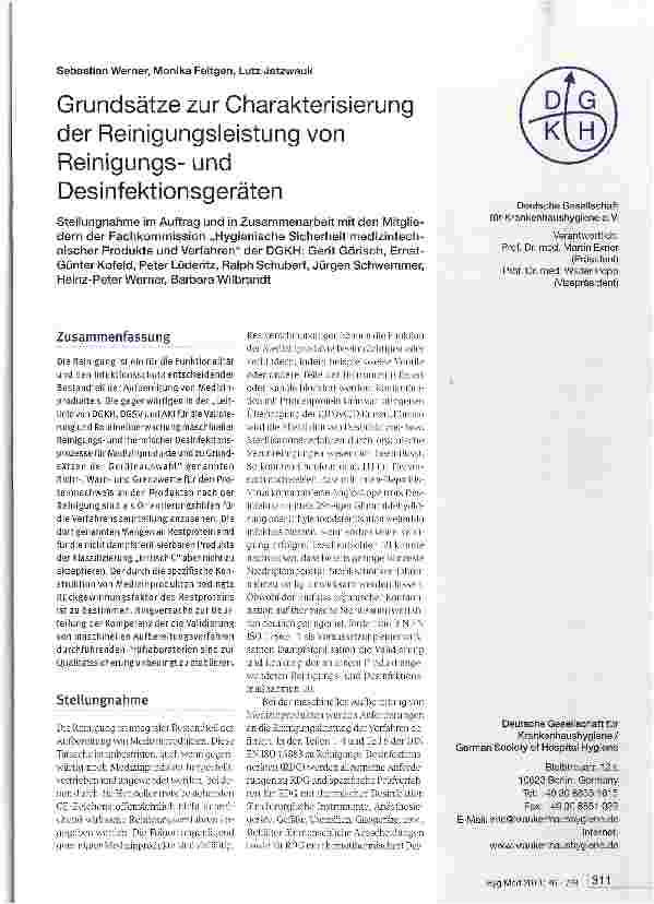 Vorschauseite 1: Grundsätze zur Charakterisierung der Reinigungsleistung von Reinigungsund Desinfektionsgeräten