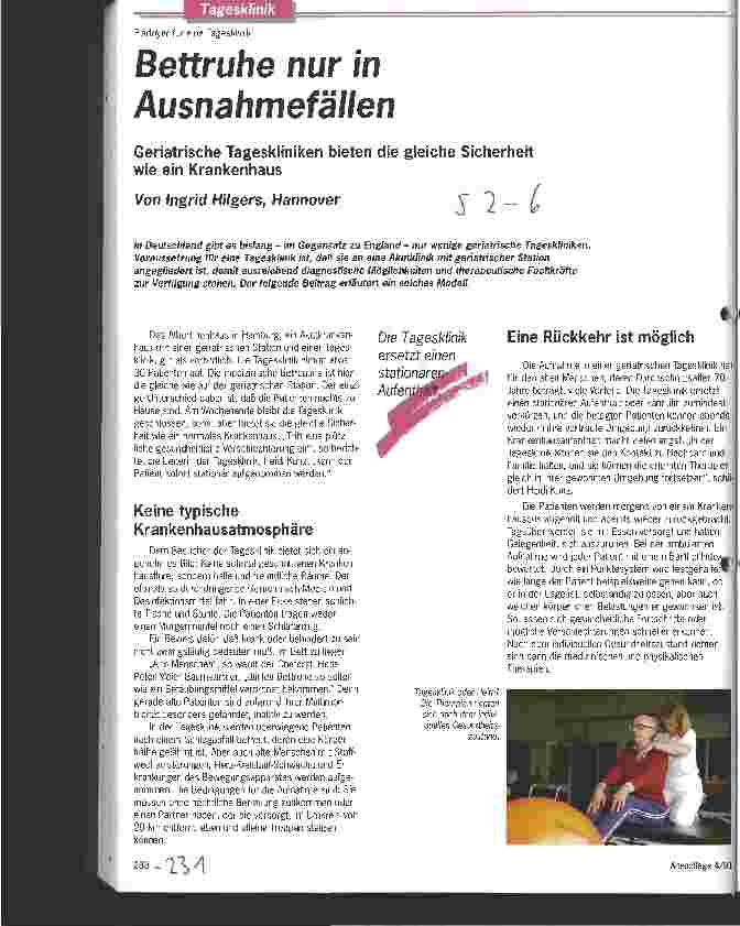 Vorschauseite 1: Bettruhe nur in Ausnahmefällen Geriatrische Tageskliniken bieten die gleiche Sicherheit