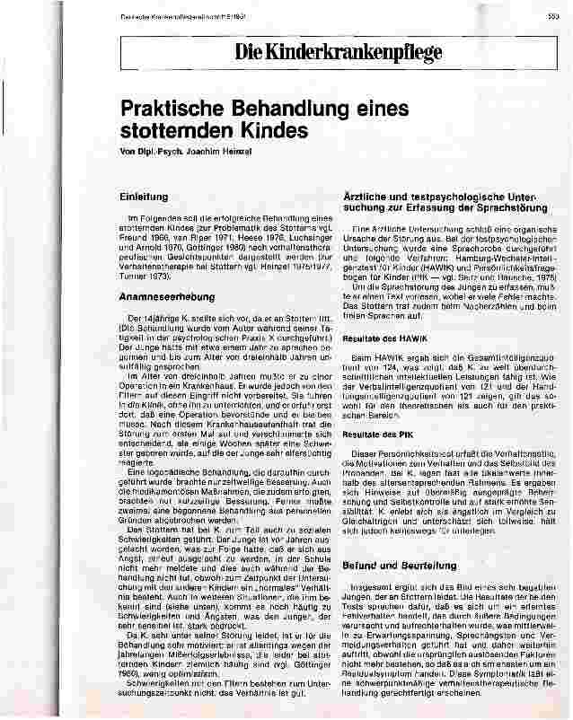 Vorschauseite 1: Praktische Behandlung eines stotternden Kindes
