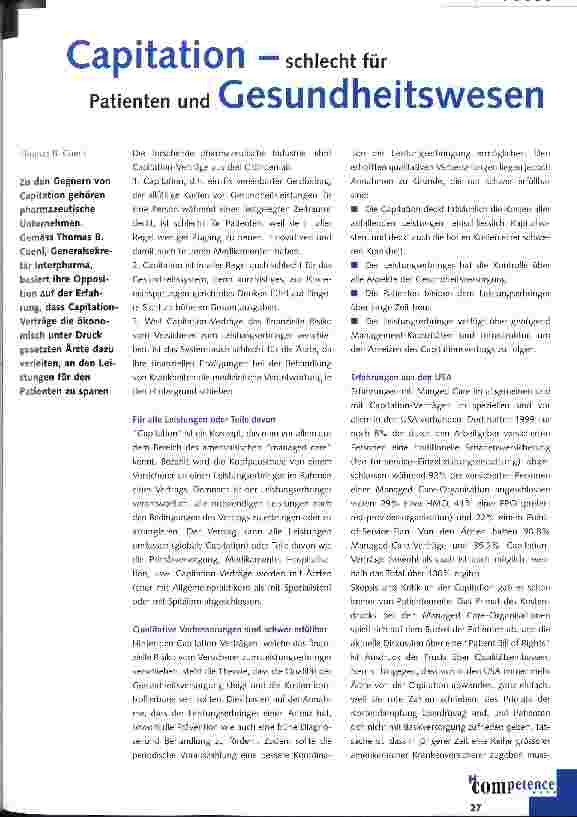 Vorschauseite 1: Capitation - schlecht für Patienten und Gesundheitswesen