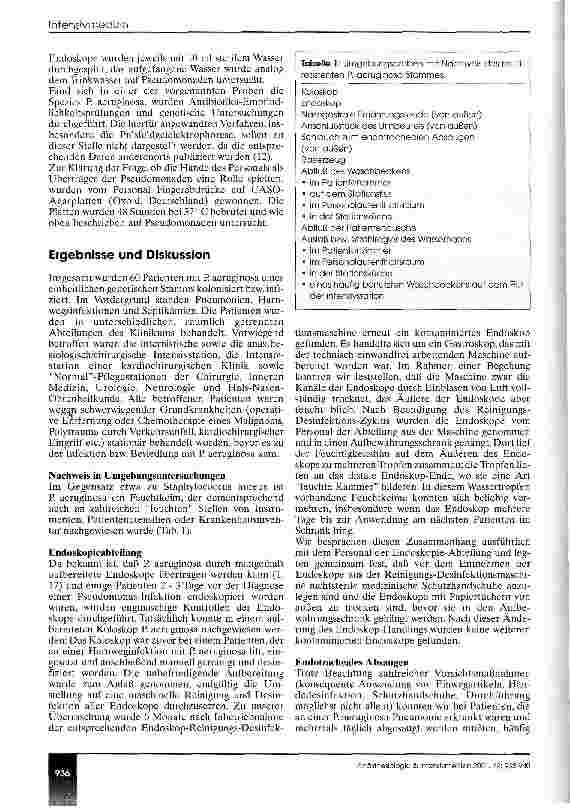 Vorschauseite 2: Nosokomiale Infektionen mit Pseudomonas aeruginosa: Übertragungsrisiko Intensivpflege
