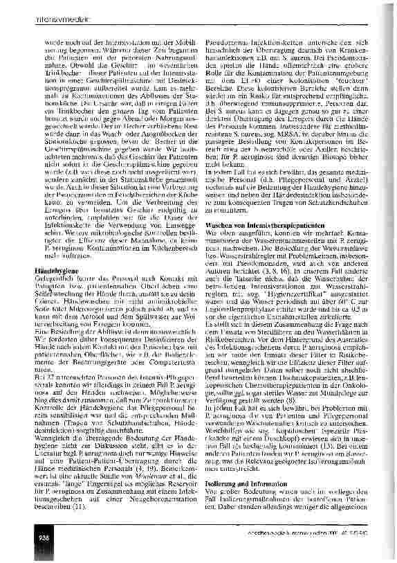 Vorschauseite 4: Nosokomiale Infektionen mit Pseudomonas aeruginosa: Übertragungsrisiko Intensivpflege