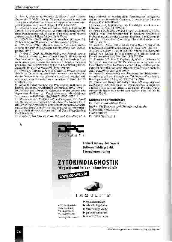 Vorschauseite 6: Nosokomiale Infektionen mit Pseudomonas aeruginosa: Übertragungsrisiko Intensivpflege