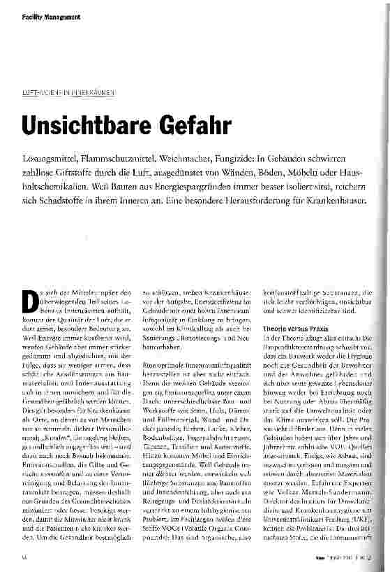 Vorschauseite 1: LUFTHYGSENE IN INNENRÄUMENUnsichtbare Gefahr