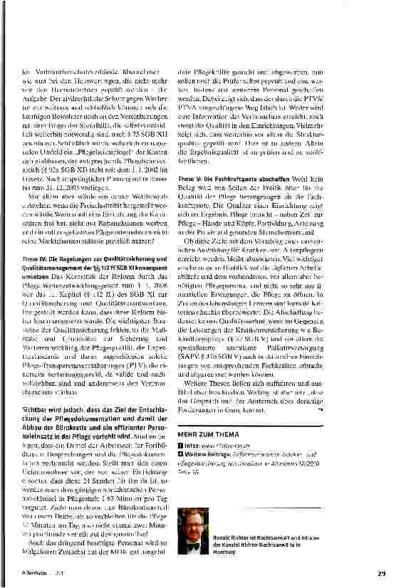 Vorschauseite 4: Pflegereform: Fünf Thesen aus Sicht der HeimeSoziale Pflegeversicherung Nach der Gesundheitsreform steht nun die Pflegereform auf dem Plan der Bundesregierung. Welche Änderungen a…