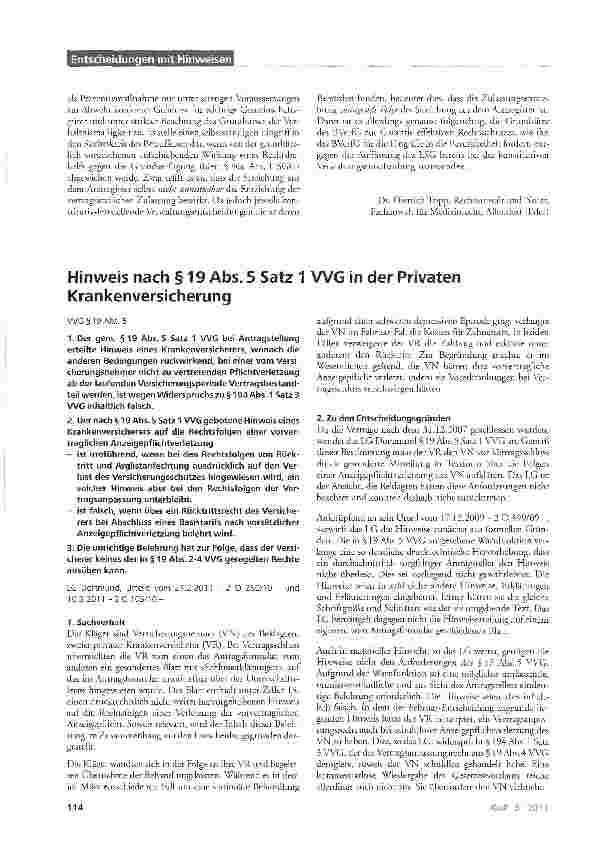 Vorschauseite 1: Hinweis nach § 19 Abs. 5 Satz 1 WG in der Privaten Krankenversicherung WG§19Abs. 5