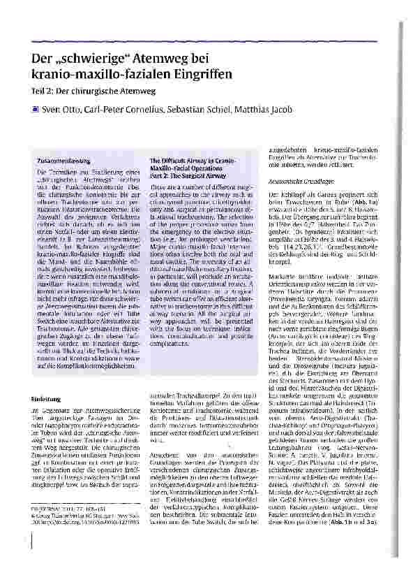Vorschauseite 1: Der „schwierige Atemweg bei kranio-maxillo-fazialen Eingriffen