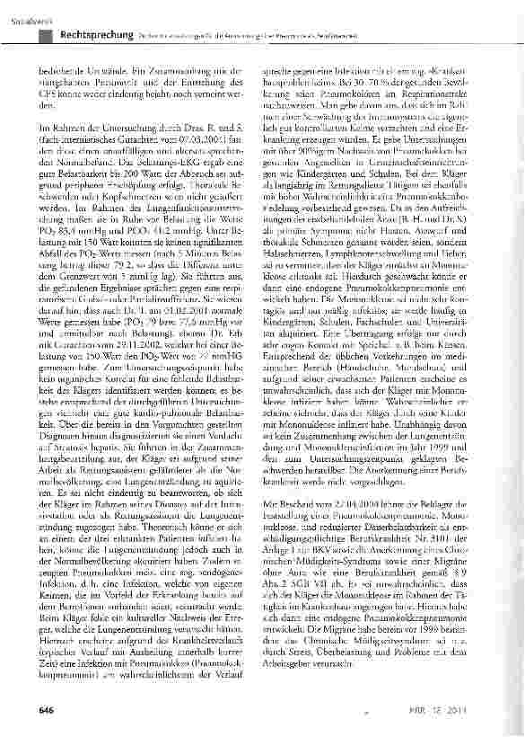 Vorschauseite 4: Zu den Voraussetzungen für die Anerkennung einer Pneumonie als Berufskrankheit(hier: Pflegehelfer auf einer Intensivstation) BK Nr. 3101 der Anlage 1 zur BKV; SGB VII § 2, § 3, §…