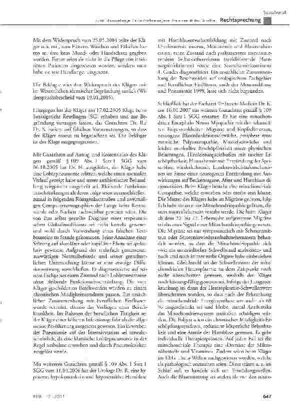 Vorschauseite 5: Zu den Voraussetzungen für die Anerkennung einer Pneumonie als Berufskrankheit(hier: Pflegehelfer auf einer Intensivstation) BK Nr. 3101 der Anlage 1 zur BKV; SGB VII § 2, § 3, §…