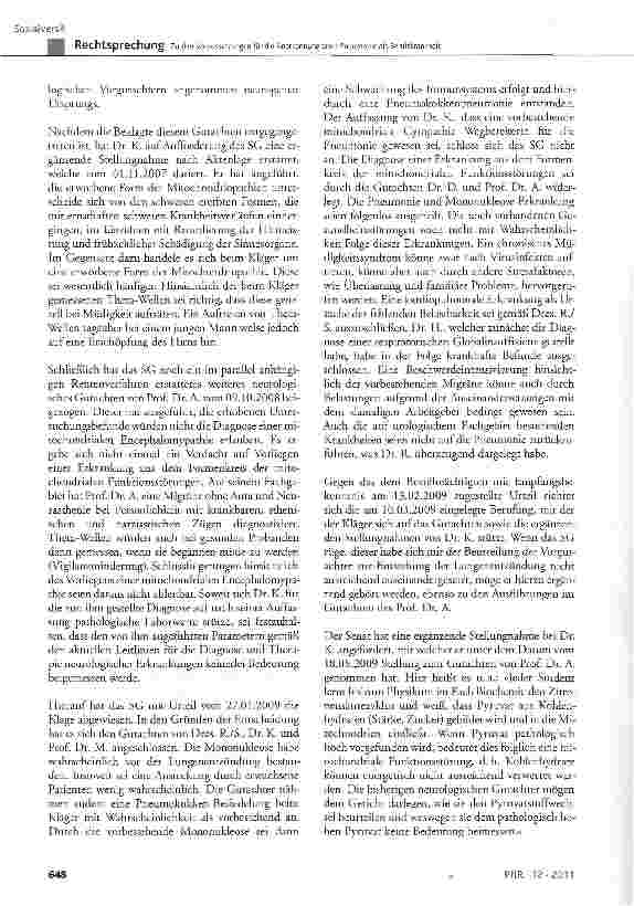 Vorschauseite 6: Zu den Voraussetzungen für die Anerkennung einer Pneumonie als Berufskrankheit(hier: Pflegehelfer auf einer Intensivstation) BK Nr. 3101 der Anlage 1 zur BKV; SGB VII § 2, § 3, §…