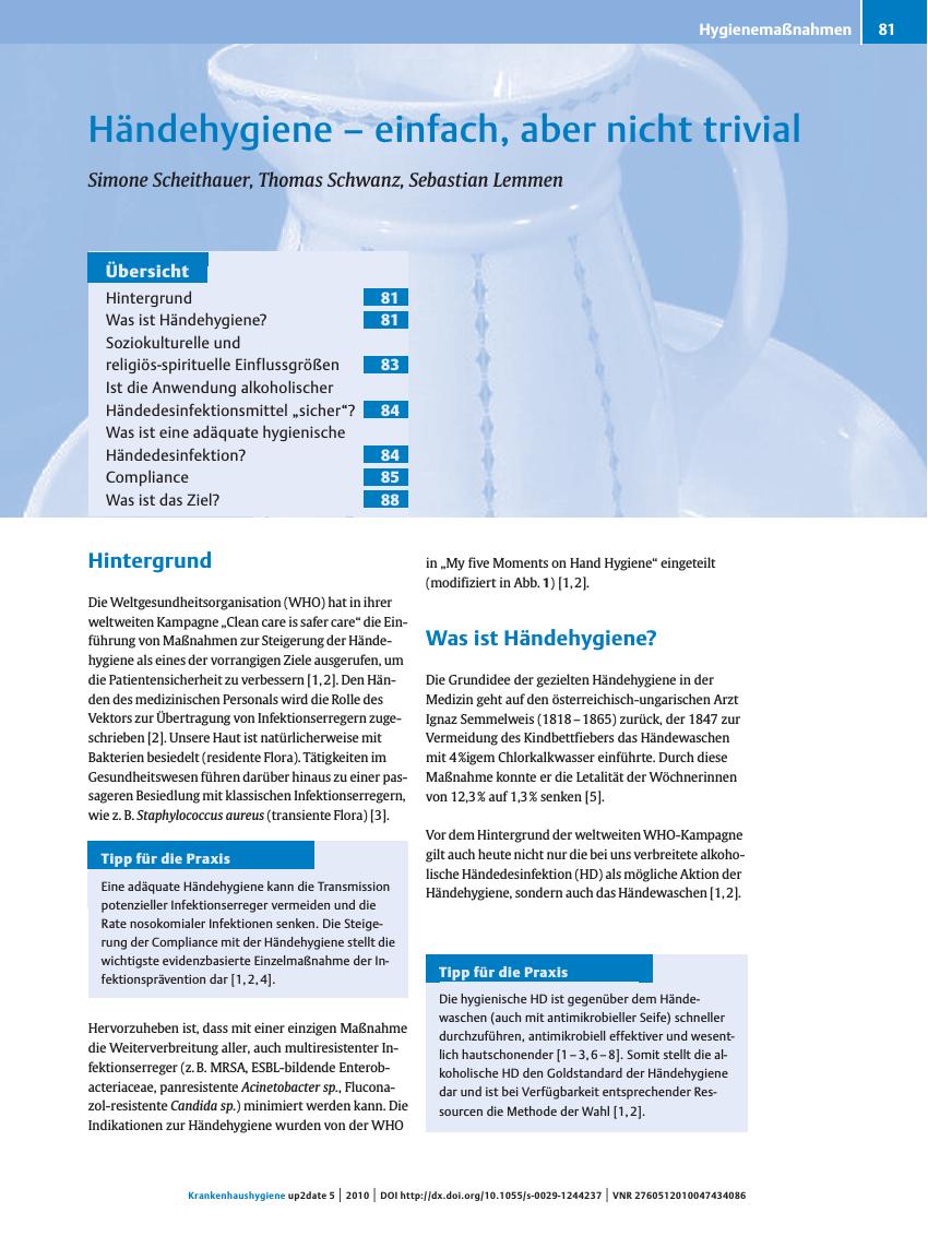 Vorschauseite 1: Händehygiene – einfach, aber nicht trivial