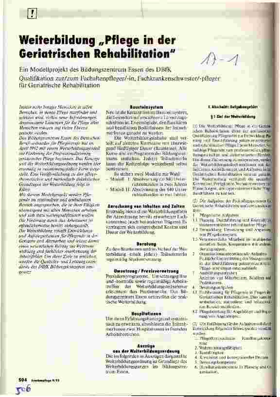 Vorschauseite 1: Weiterbildung Pflege in der Geriatrischen Rehabilitation