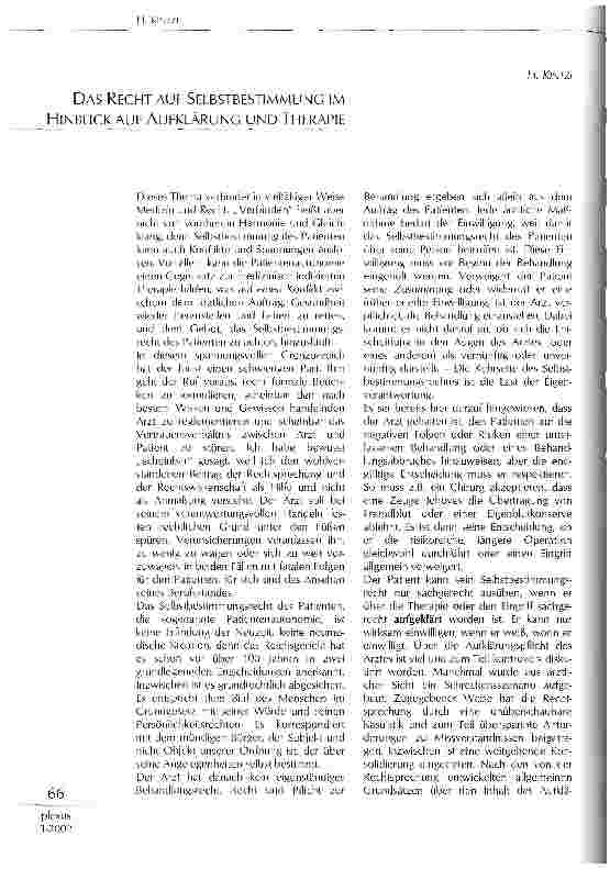 Vorschauseite 1: Das Recht auf Selbstbestimmung im Hinblick auf Aufklärung und Therapie