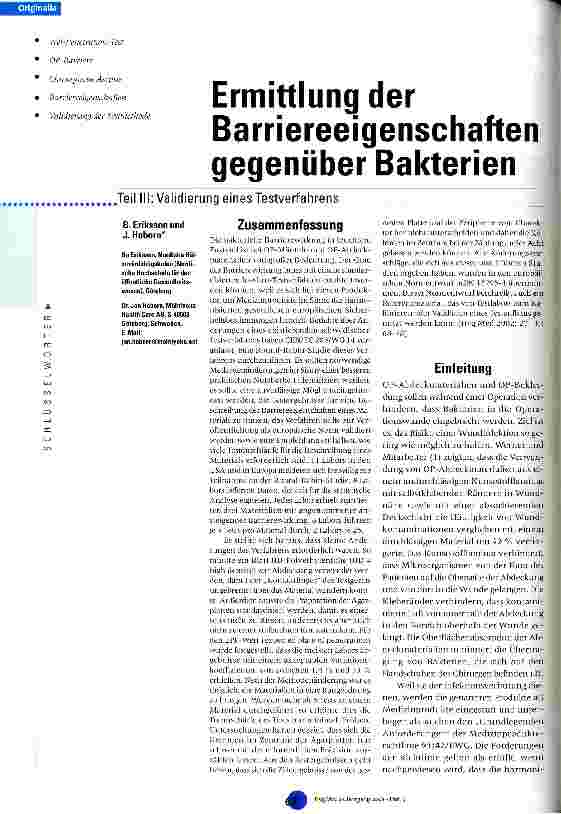 Vorschauseite 1: Ermittlung der Barriereeigenschaften gegenüber Bakterien Teil III