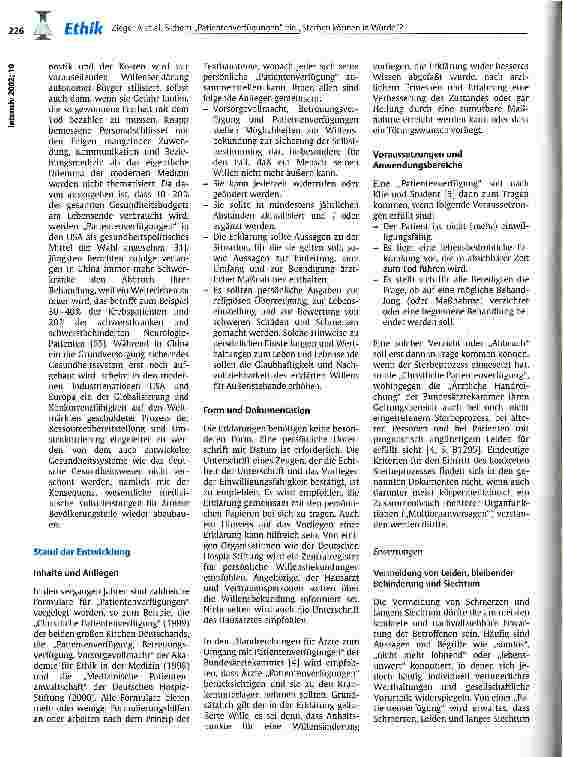 Vorschauseite 4: Sichern Patientenverfügungen ein Sterben können in Würde? Kritische Überlegungen aus beziehungsethischer Sicht