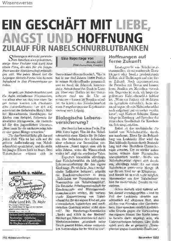Vorschauseite 1: Ein Geschäft mit Liebe, Angst und HoffnungZulauf für Nabelschnurblutbanken