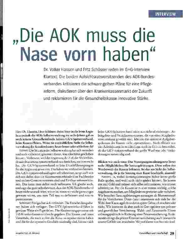 Vorschauseite 1: „Die AOK muss die Nase vorn haben