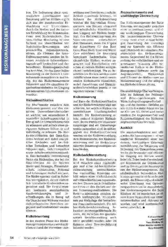 Vorschauseite 3: Wo kann man optimieren? Risikomanagement des Sana-Konzerns