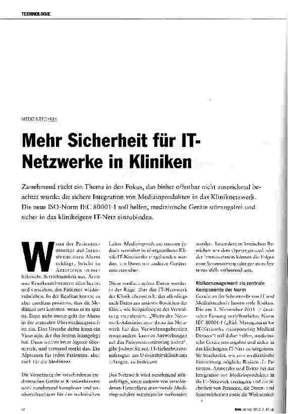 Vorschauseite 1: Mehr Sicherheit für IT-Netzwerke in Kliniken
