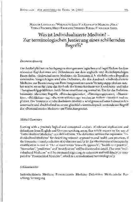Vorschauseite 1: Was ist Individualisierte Medizin? -Zur terminologischen Justierung eines schillerndenBegriffs