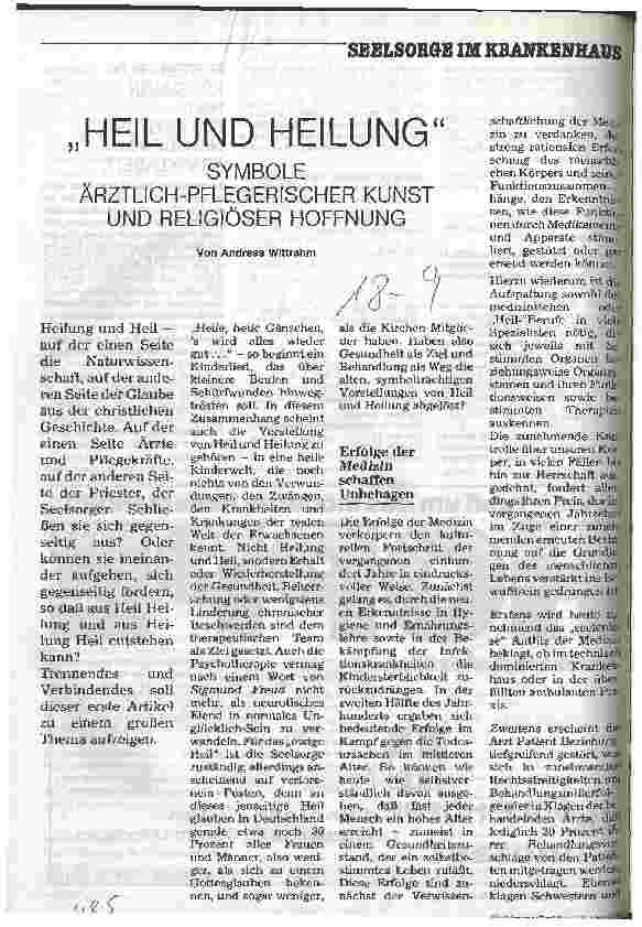Vorschauseite 1: Heil und Heilung Symbole ärztlich-pflegerischer Kunst und religiöser Hoffnung