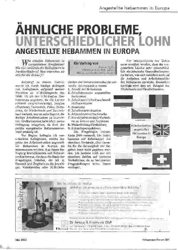 Vorschauseite 1: ÄHNLICHE PROBLEME,UNTERSCHIEDLICHER LOHNANGESTELLTE HEBAMMEN IN EUROPA