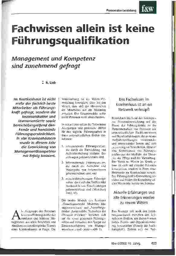 Vorschauseite 1: Fachwissen allein ist keine Führungsqualifikation Management und Kompetenz sind zunehmend gefragt