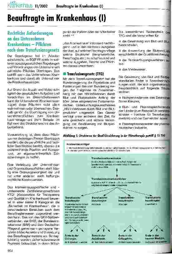 Vorschauseite 1: Rechtliche Anforderungen an das Unternehmen Krankenhaus - Pflichten nach dem Transfusionsgesetz