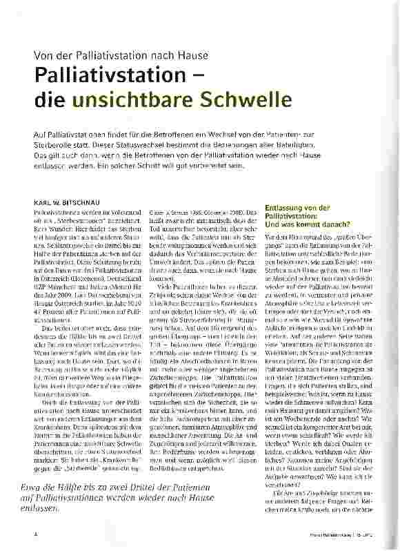 Vorschauseite 1: Palliativstation - die unsichtbare Schwelle