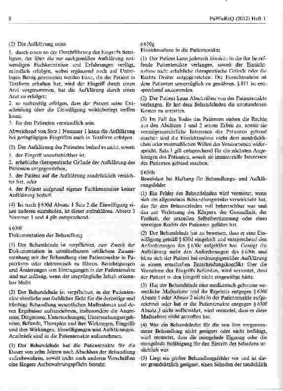 Vorschauseite 2: Entwurf eines Gesetzes zur Verbesserung der Rechte von Patientinnen und Patienten in Auszügen(Patientenrechtegesetz)