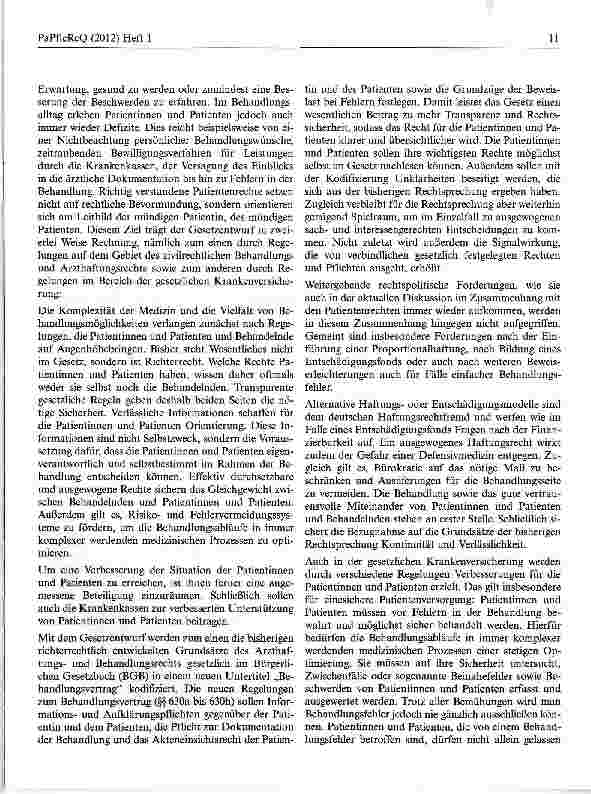 Vorschauseite 5: Entwurf eines Gesetzes zur Verbesserung der Rechte von Patientinnen und Patienten in Auszügen(Patientenrechtegesetz)