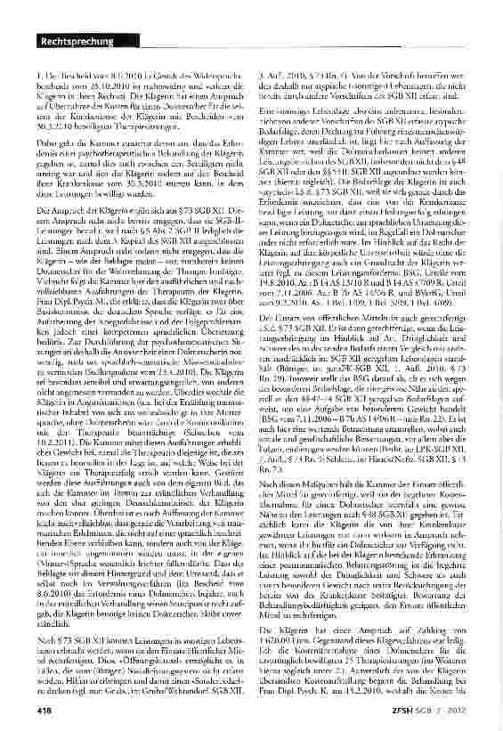 Vorschauseite 2: Dolmetscherkosten für Psychotherapie; Pflicht des Sozialhilfeträgers zur Kostenübernahme; Hilfe in sonstigen Lebenslagen; Ermessensreduzierung auf null; kein Anspruch auf Hilfe be…