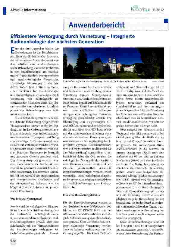 Vorschauseite 1: Effizientere Versorgung durch Vernetzung - Integrierte Radioonkologie der nächsten Generation