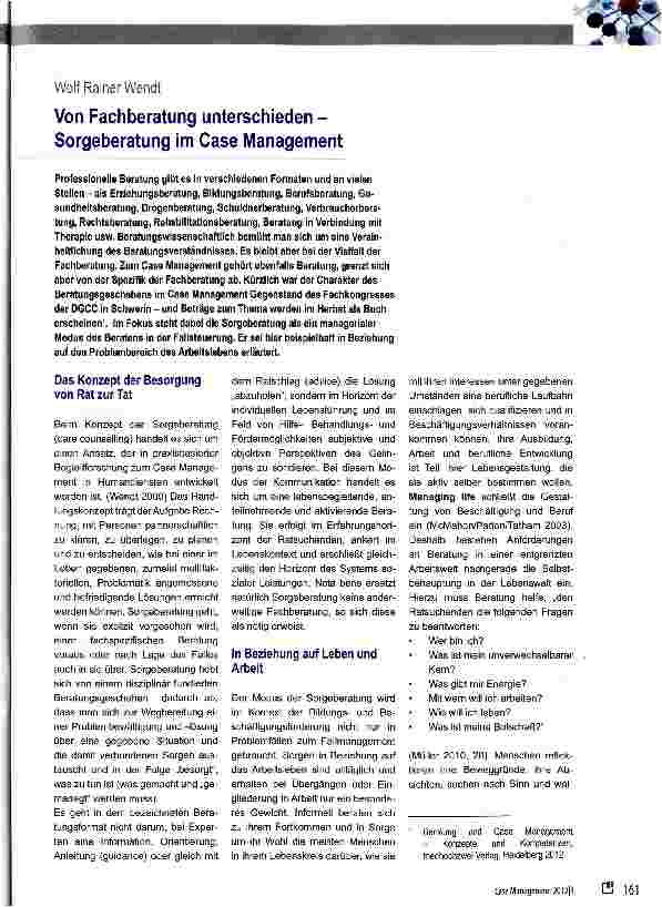 Vorschauseite 1: Von Fachberatung unterschieden -Sorgeberatung im Case Management