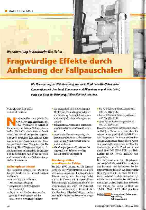 Vorschauseite 1: Fragwürdige Effekte durch Anhebung der Fallpauschalen Wohnberatung in Nordrhein-Westfalen