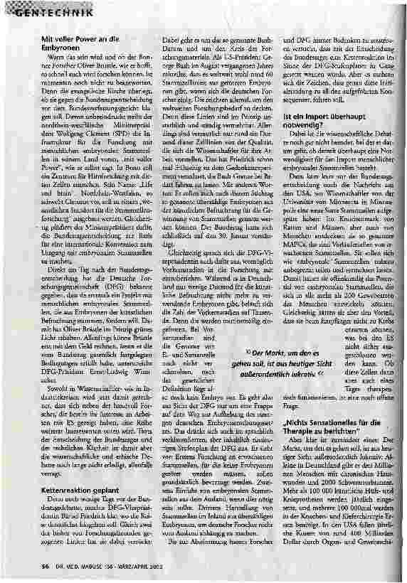 Vorschauseite 2: Grundsatzproblem nicht gelöst Forschung mit embryonalen Stammzellen