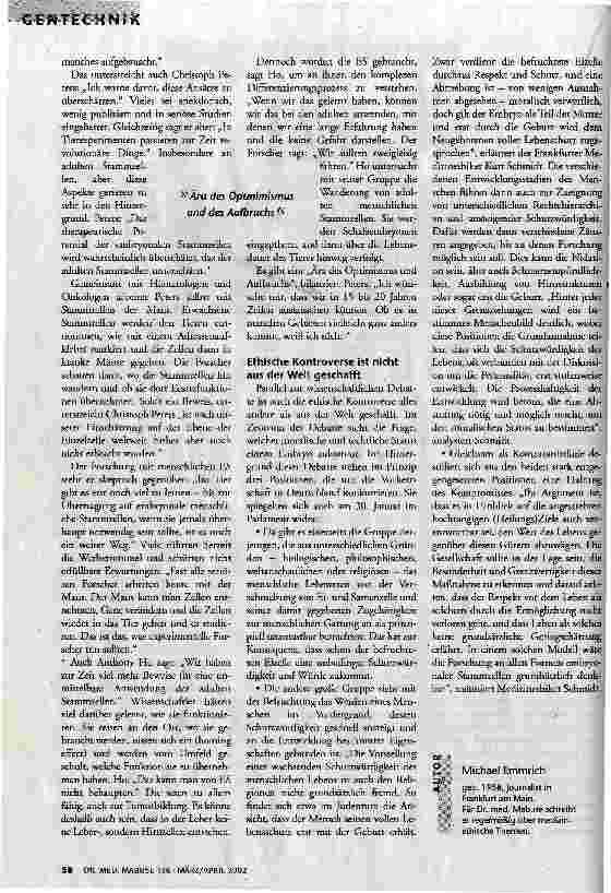 Vorschauseite 4: Grundsatzproblem nicht gelöst Forschung mit embryonalen Stammzellen