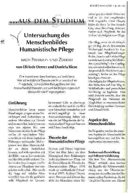 Vorschauseite 1: Untersuchung des Menschenbildes Humanistische Pflege Nach Paterson und Zderad