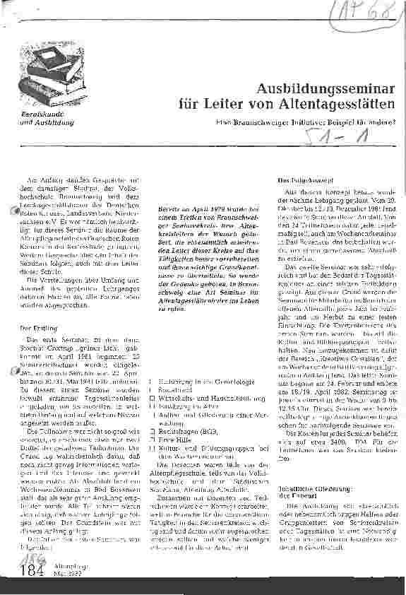 Vorschauseite 1: Ausbildungsseminar für Leiter von Altentagesstätten