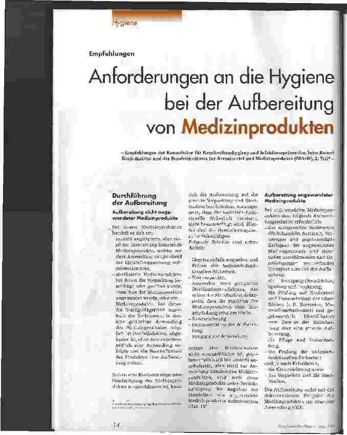 Vorschauseite 1: Anforderungen an die Hygiene bei der Aufbereitung von Medizinprodukten