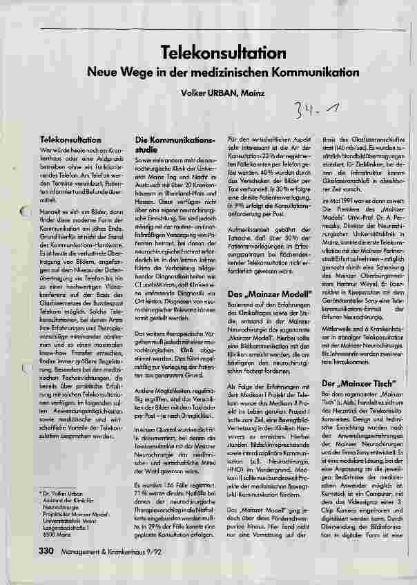 Vorschauseite 1: Telekonsultation - Neue Wege in der medizinischen Kommunikation