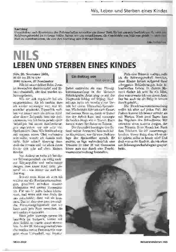 Vorschauseite 1: NILSLEBEN UND STERBEN EINES KINDES