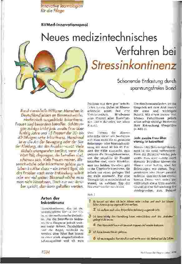 Vorschauseite 1: Neues medizintechnisches Verfahren bei Stressinkontinenz BVMed-Innovationspool