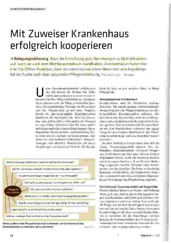Vorschauseite 1: Mit Zuweiser Krankenhaus erfolgreich kooperieren