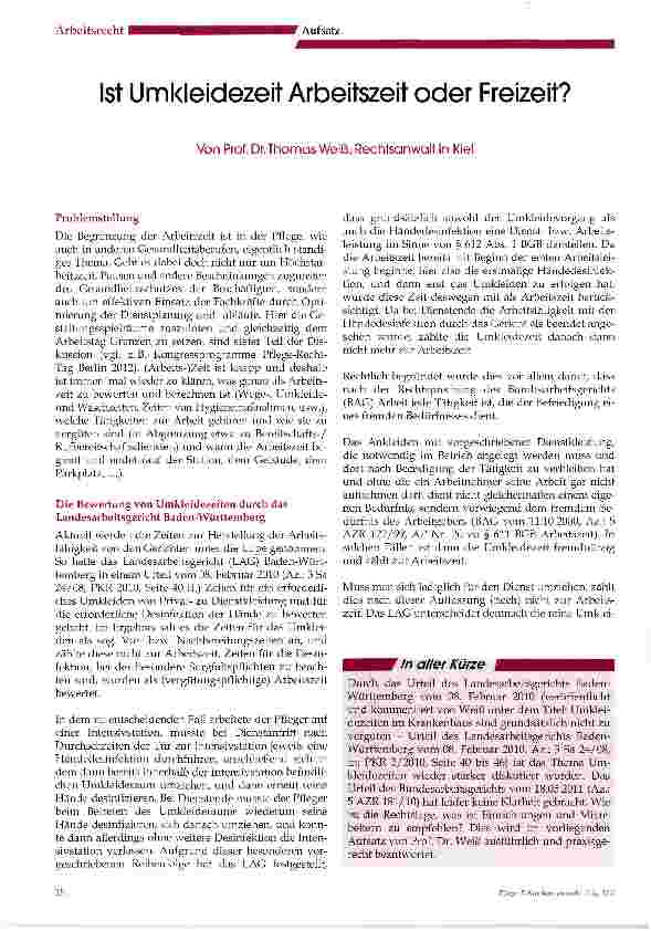 Vorschauseite 1: Ist Umkleidezeit Arbeitszeit oder Freizeit?