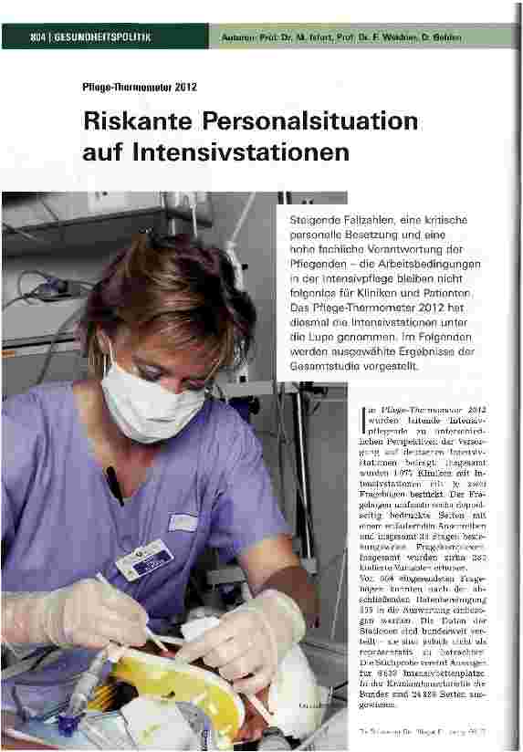 Vorschauseite 1: Riskante Personalsituation auf Intensivstationen