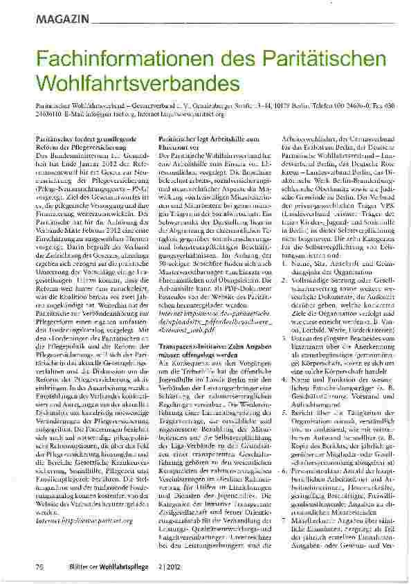 Vorschauseite 1: Fachinformationen des Paritätischen Wohlfahrtsverbandes