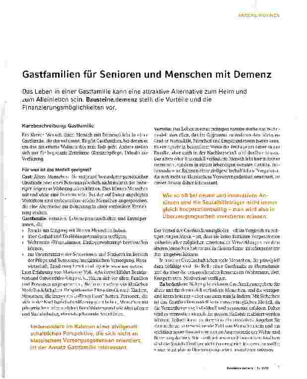 Vorschauseite 1: Gastfamilien für Senioren und Menschen mit Demenz