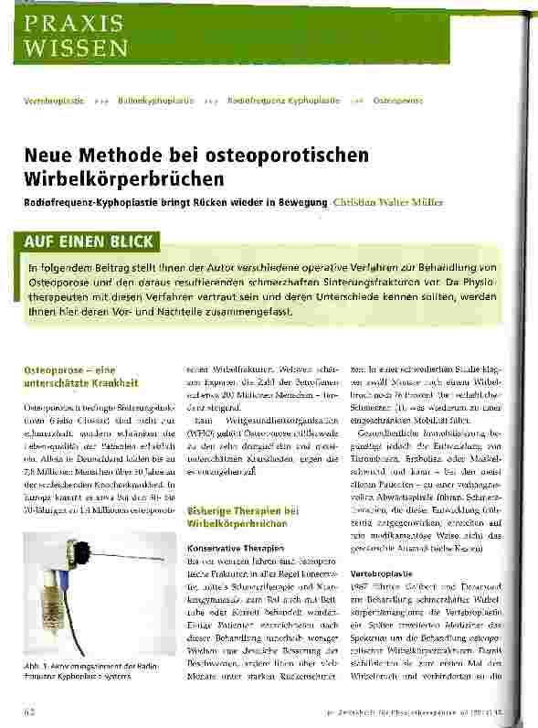 Vorschauseite 1: Neue Methode bei osteoporotischen Wirbelkörperbrüchen
