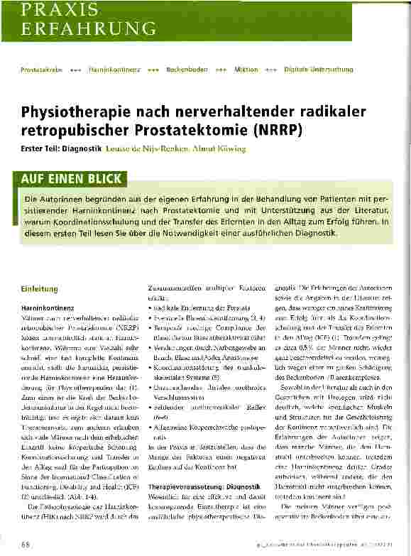 Vorschauseite 1: Physiotherapie nach nerverhaltender radikaler retropubischer Prostatektomie (NRRP)